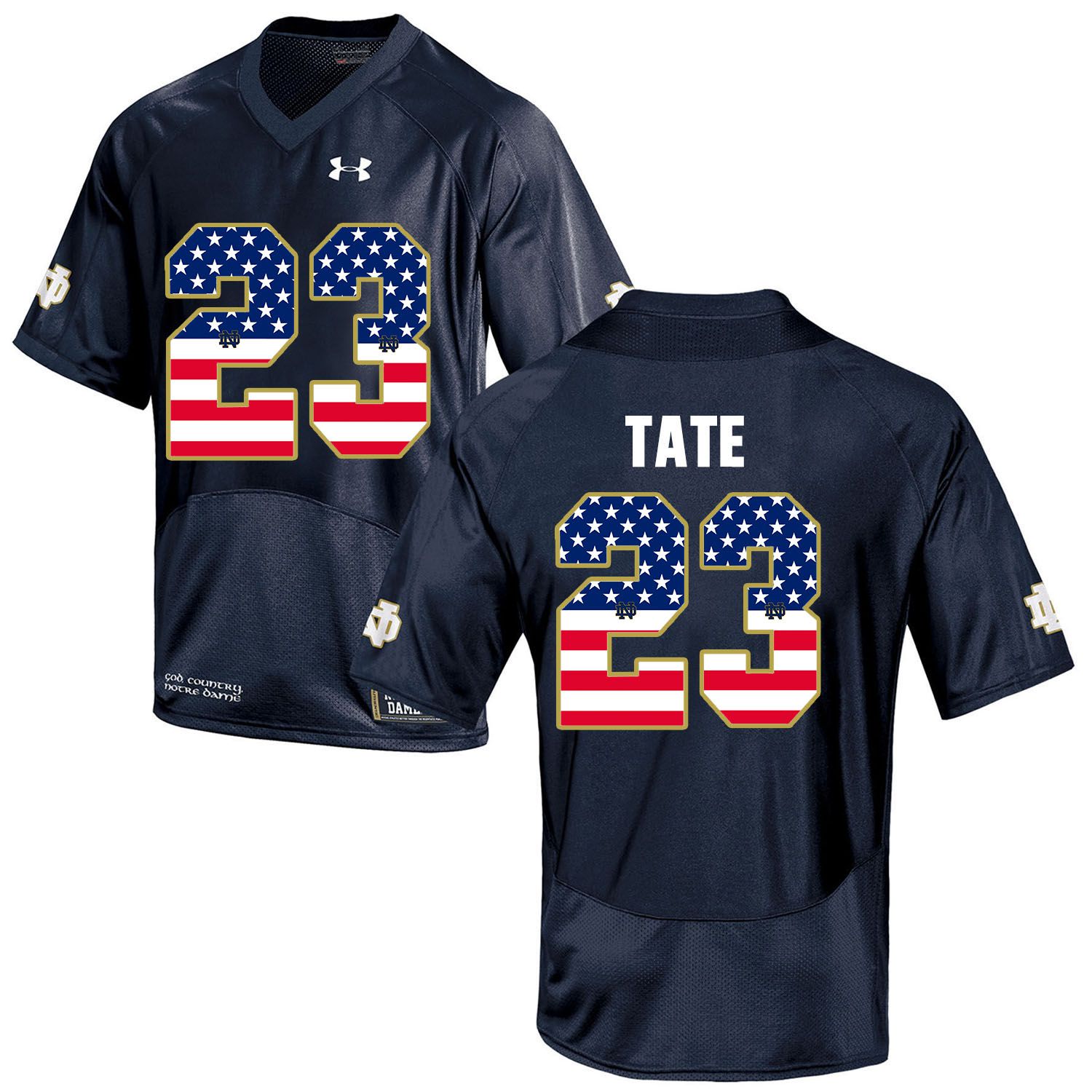 Men Norte Dame Fighting Irish #23 Tate Navy Blue Flag Customized NCAA Jerseys->->Custom Jersey